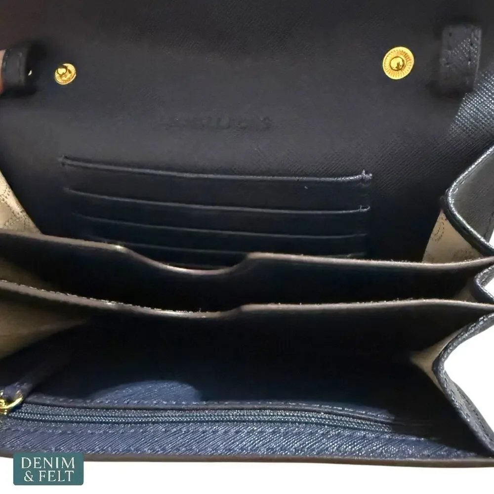 Michael Kors Navy Blue Saffiano Leather Wallet with Gold‎ Hardware Classic